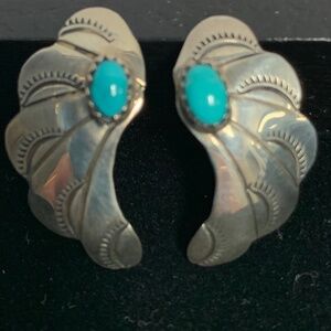 Vintage Sterling and Turquoise Wing Shaped Post Earrings